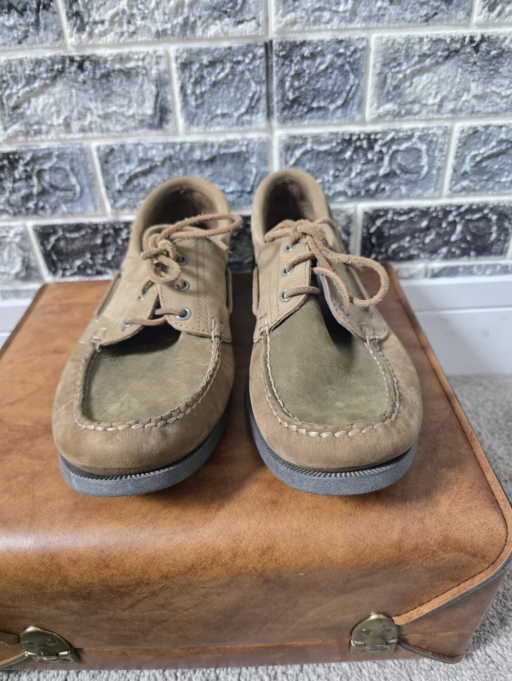 Sperry Top Sider Men's Leather Olive Slip On Shoes Size 10M